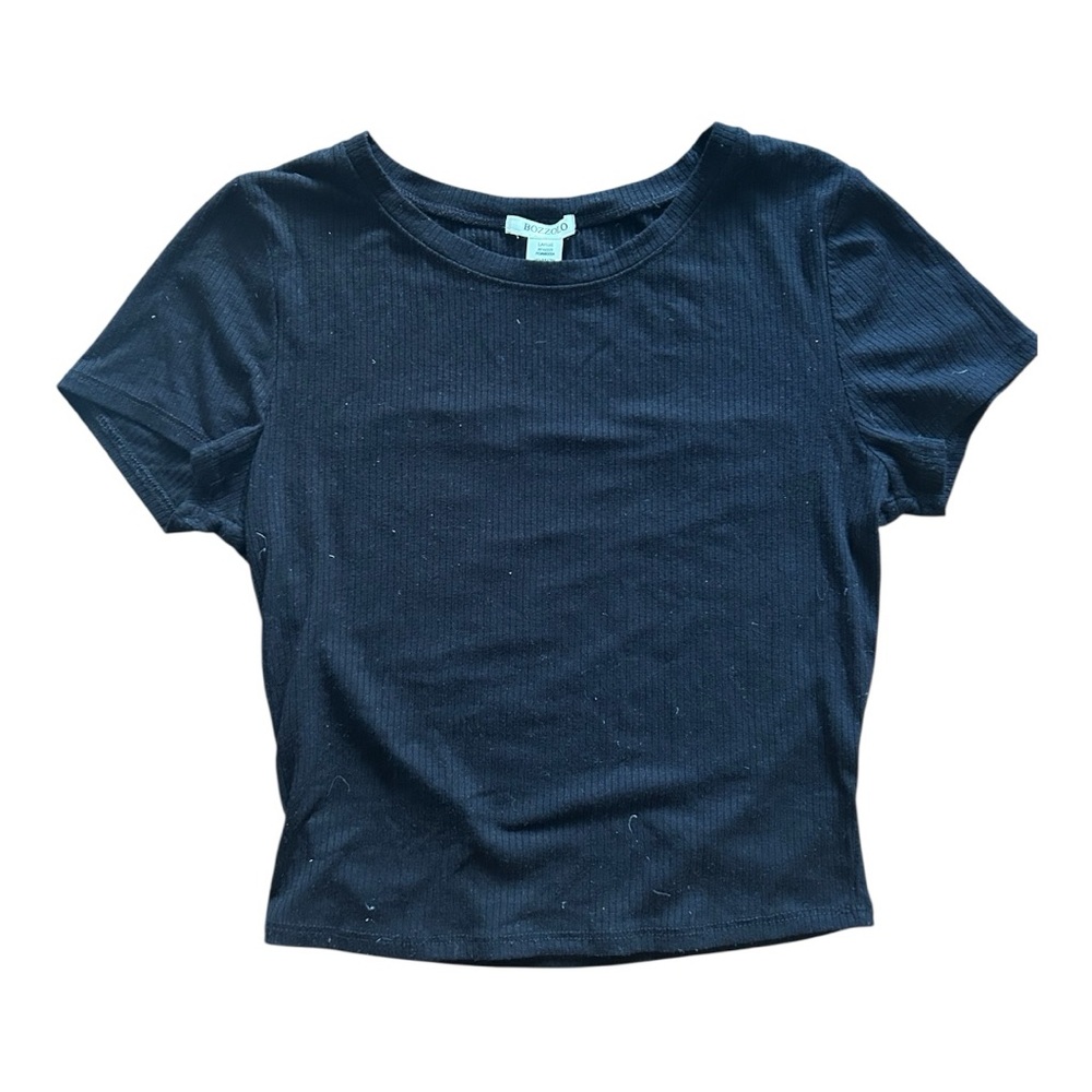 Bozzolo Black Ribbed Short Sleeve Top